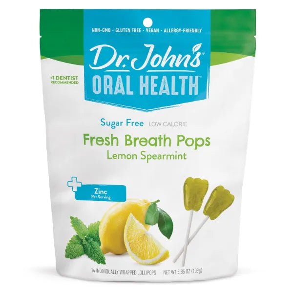 Dr. John's Healthy Sweets Fresh Breath Pops with Zero Sugar, Dye Free, Plant Based, Keto Friendly, 14 Count, 3.85oz Bag