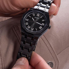 GUESS Men's 42mm Watch - Silver Tone Strap Black Dial Silver Case