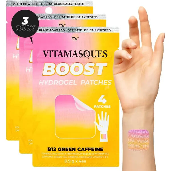 Vitamasques Energy Patches, Boostme Wellness Hydrogel Pads (3-Pack) - B12 Vitamin Patches for Women & Men, Energy & Focus for Adults - Cruelty-Free, Korean Skin Care