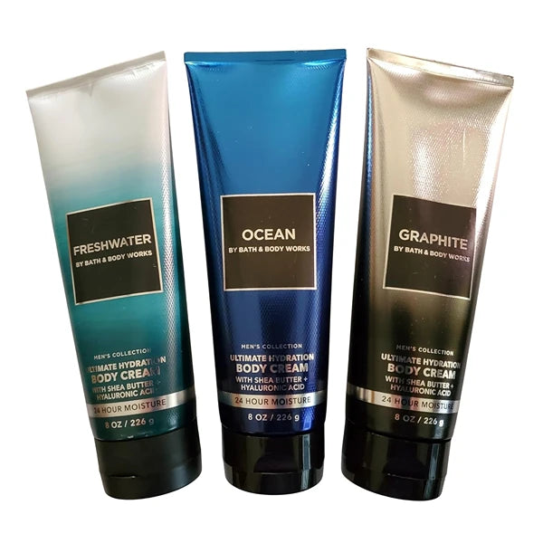 Bath & Body Works Men's Freshwater, Graphite, Ocean Ultimate Hydration Body Creams 8 Ounces Pack of 3