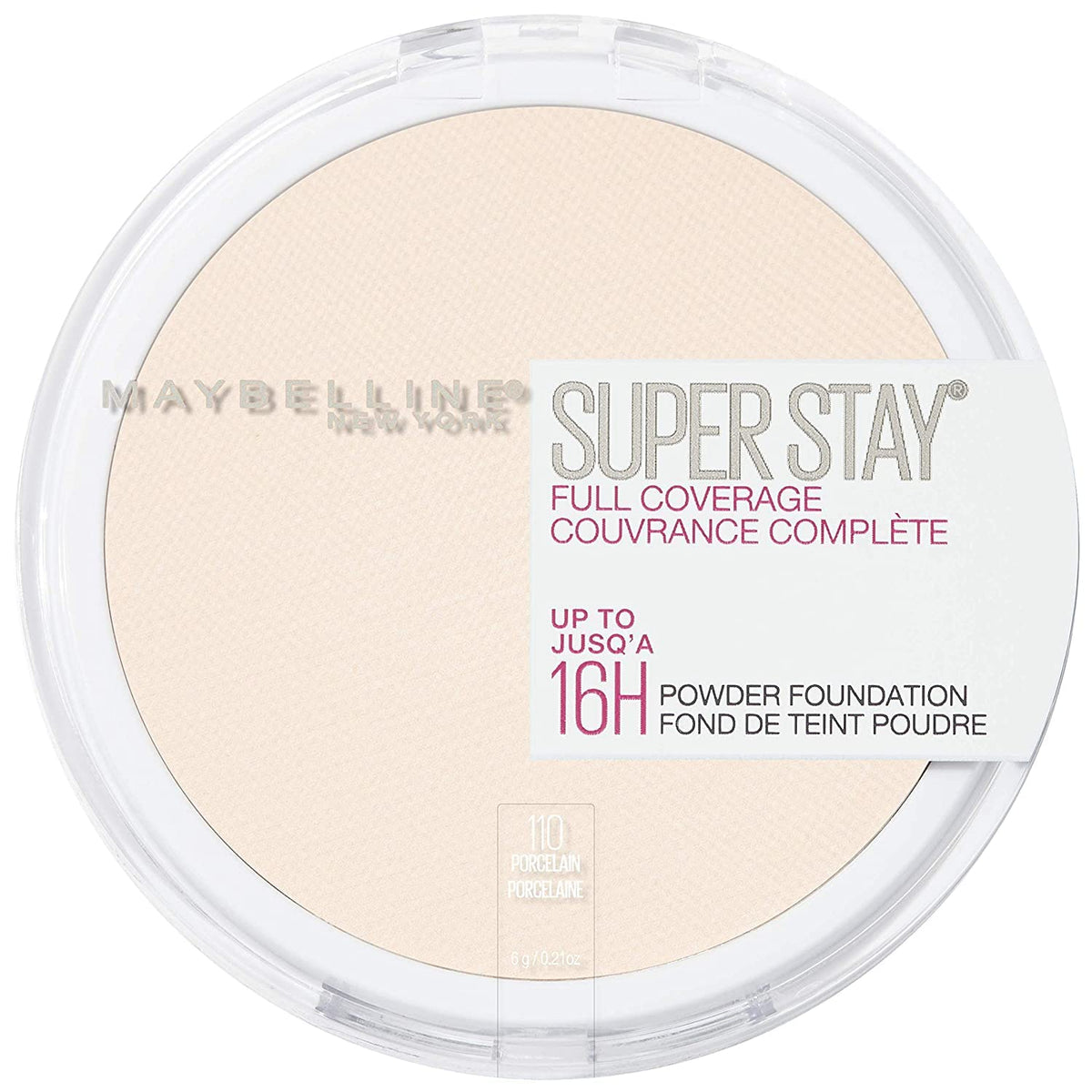 Maybelline New York Super Stay Full Coverage Powder Foundation Makeup, 110 Porcelain, 0.21 Oz