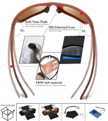 Sports Sunglasses Polarized For Mens Womens Driving Fishing Running Wrap Around Sun Glasses Unbreakable Frame Goggles with Glasses rope Strap UV Protection