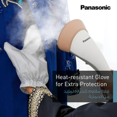Panasonic 2000W Vertical Garment Steamer, Quick Care with Powerful Steam Upto 40g/min, 1.5X Wider Head, Large 1.5L Detachable Tank, Glove, NI-GSG060WTH, Ideal for Delicate Clothes, Long Garments Abaya