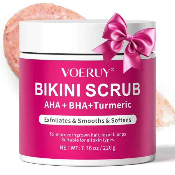 VOERUY Bikini Area Exfoliator with 10% AHA+BHA & Turmeric, Ingrown Hair & Razor Bumps for Bikini Underarm Area, Skin Moisturizing, Smoothing, Even Skin Tone Exfoliating Body Scrub with Walnut Shell Powder