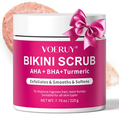 VOERUY Bikini Area Exfoliator with 10% AHA+BHA & Turmeric, Ingrown Hair & Razor Bumps for Bikini Underarm Area, Skin Moisturizing, Smoothing, Even Skin Tone Exfoliating Body Scrub with Walnut Shell Powder