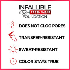 L'Oreal Paris Makeup Infallible Up to 24 Hour Fresh Wear Foundation, All-day Staying Power meets Lightweight, Breathable Coverage