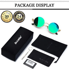 Joopin Steampunk Round Sunglasses - Metal Frame, 100% UV Protection (B01-Gold Mirrored Green)