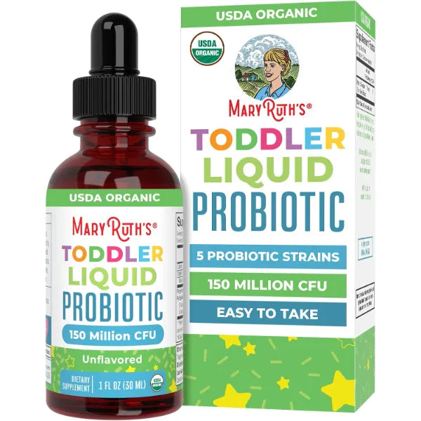 MARYRUTH'S Organic Toddler Probiotic Liquid Drops, Sugar Free, Ages 1-3 | 5 Probiotic Strains, 150 Million CFU Per Serving, USDA Organic, Sugar Free, Vegan