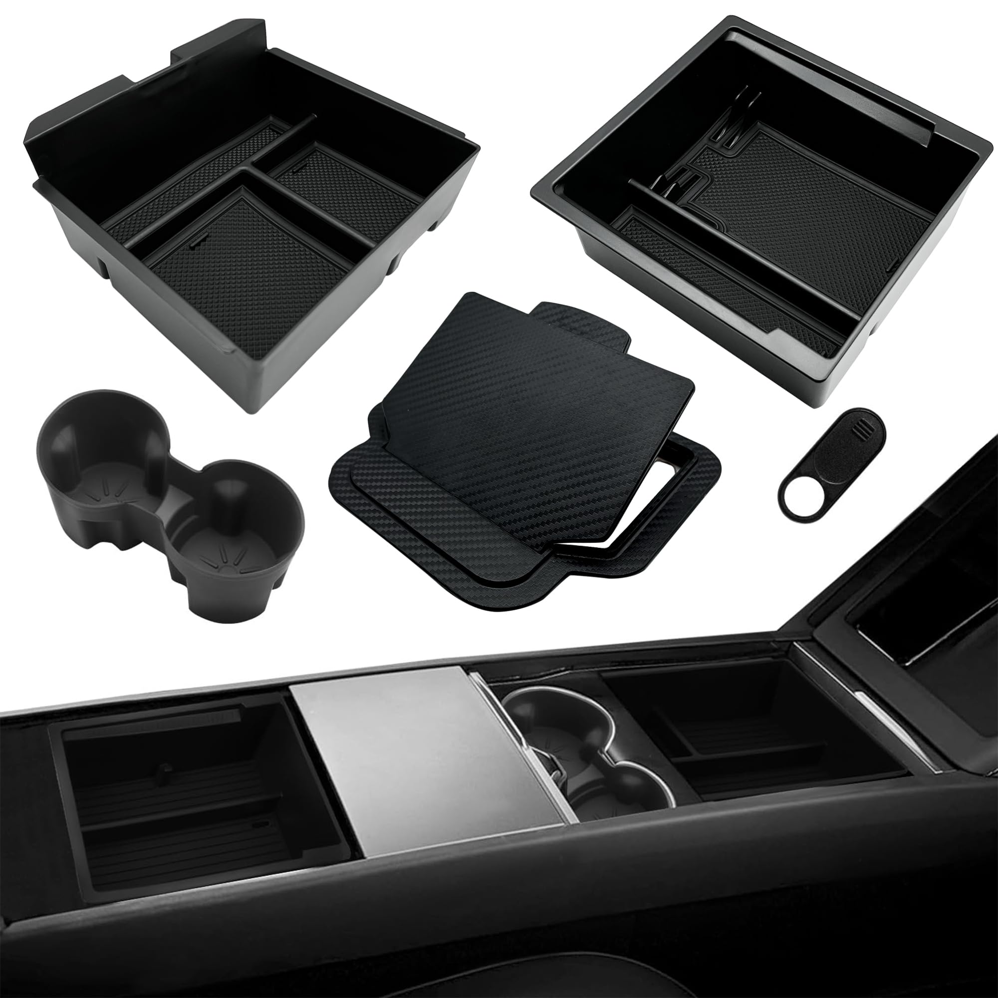 TSWCBYYLB Center Console Organizer Tray for Tesla Model 3 Highland 2024, Armrest Hidden Organizer Box Cup Holder