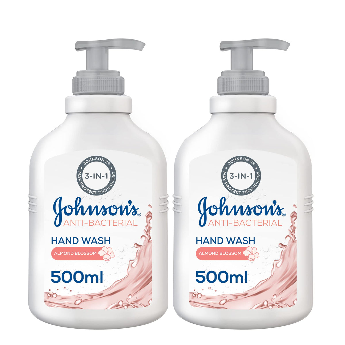 Johnson's Vita-Rich, Replenishing Hand Wash, with Almond Blossom, Pack of 2x500ml, pH balanced, Naturally Derived Ingredients, Enriched with Glycerin, Long-Lasting Gentle Hydration and Moisturization