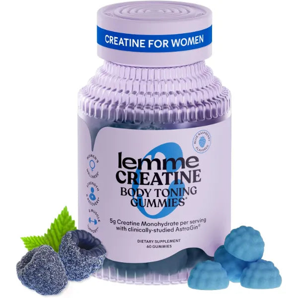 Lemme Creatine Monohydrate Gummies for Women and Men, 5g Dose to Support Lean Muscle, Strength, Recovery, Cognitive Health, w/Ginseng for Absorption, Blue Raspberry, NSF Certified, 60 Gummies