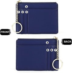 Slim RFID Blocking Card Holder Small Pocket Wallet Keychian Zipper Coin Purse Minimalist Leather Cash & Coin & Cards Case for Women Men, Royalblue, s, Rfid Wallet