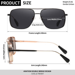 Joopin Rectangular Sunglasses for Men Women Polarized UV Protection Classic Aviation Military Style Big Metal Frame Driving Fishing Black Glass