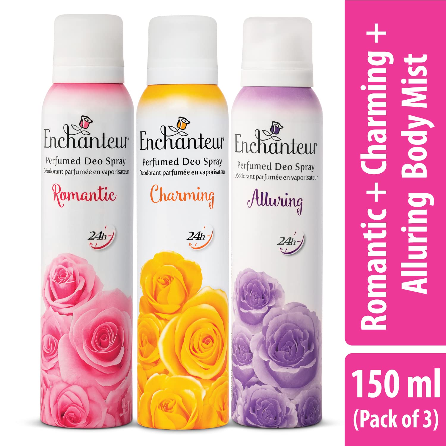 Enchanteur Romantic+Charming+Alluring Perfumed Deo Spray for Women, 150ml (Pack of 3)