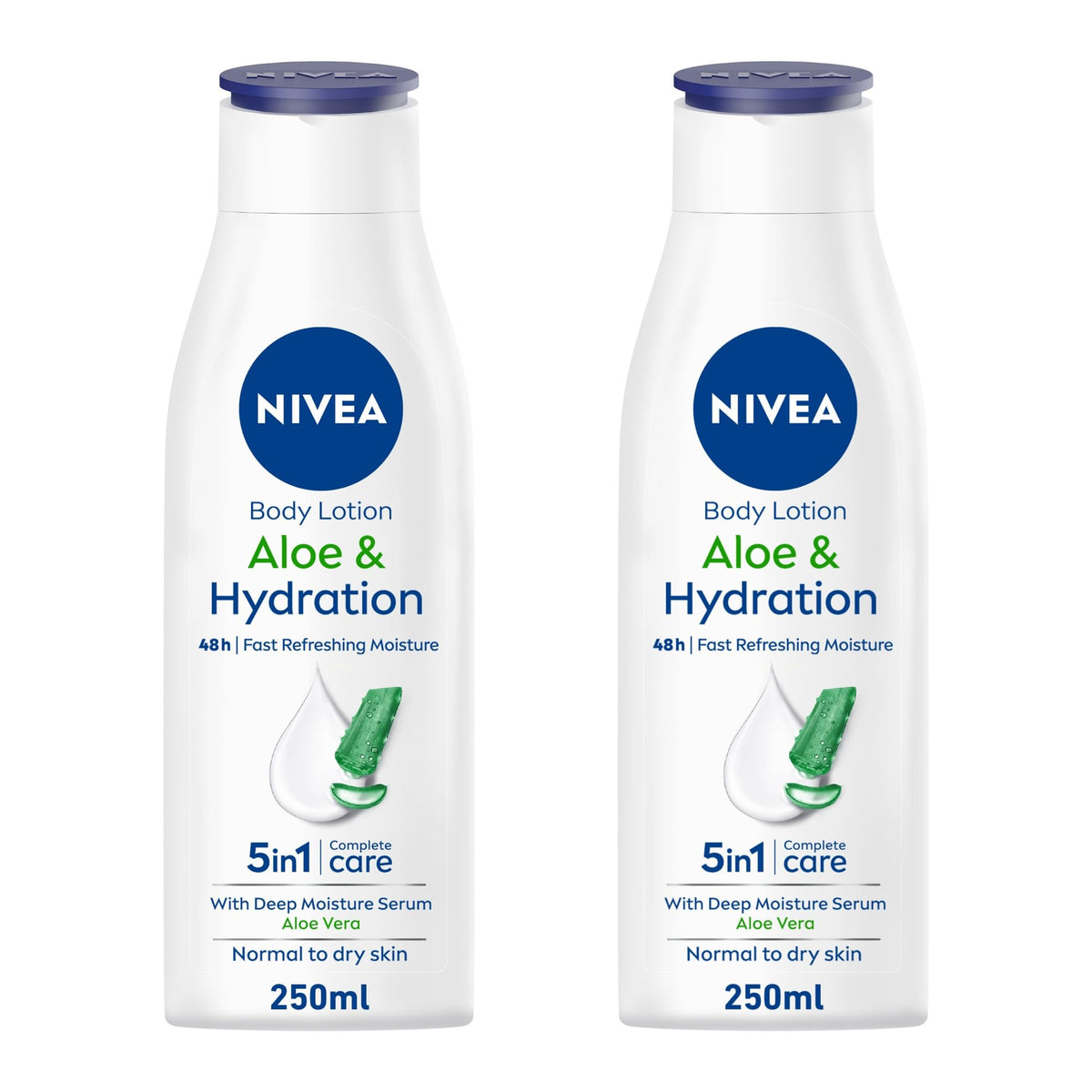 NIVEA Body Lotion Hydration, Aloe Vera, Normal to Dry Skin - 2x250ml
