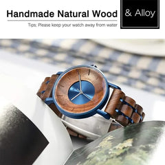 KASTWAVE Wooden Watches For Men, 42mm Round Light Handmade Wooden Wrist Watches with Adjustable Stylish Wood Strap Quartz Movement Vintage Watches Elegant Casual Business