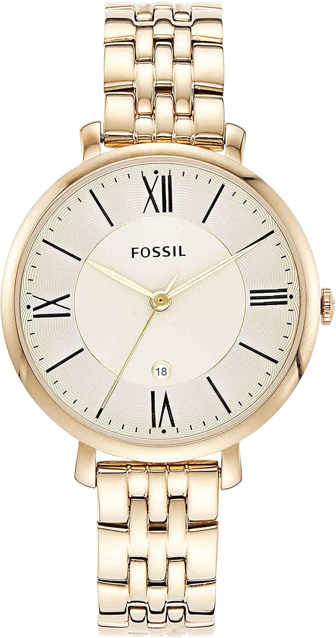 Fossil Women's Quartz Watch, Analog Display and Stainless Steel Strap Beige, Gold