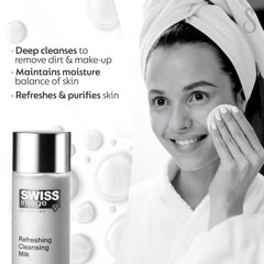 Swiss Image Refreshing Cleansing Milk, Non Greasy, Gentle Facial Cleanser 2 X 200ml | Makeup Remover, Cleanses, Brightens & Deep cleanses| Enriched with Alpine Glacier For Combination to Oily Skin