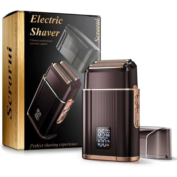 Scrorui Professional Foil Shaver for Men: Cordless Electric Razor with High-Speed Dual Blades, Rechargeable USB-C, IPX6 Waterproof - Black Gold