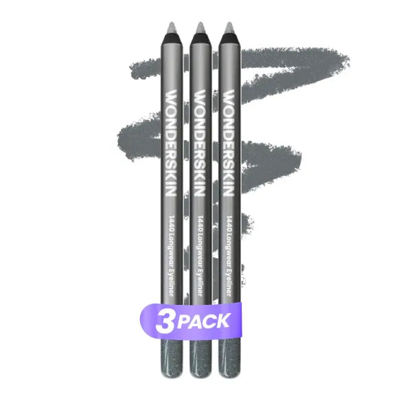 Wonderskin 1440 Longwear Blue Glitter Eyeliner Pencil, 3 Pack - Waterproof, Sharpenable Eyeliner & Smudge Proof Eye Liner Pencils (Oyster Blue)