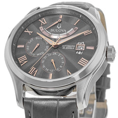 Bulova Men's Classic Wilton 6-Hand Chronograph Quartz, Luminous Hands, Textured Dial, Roman Numeral Markers - Gray