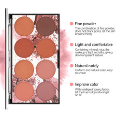MISS ROSE M 8 Colors Face Blush Palette,Professional Facial Makeup Blusher,Natural and Long Lasting Delicate Contour Palette,Highlight Blush Palette (8 colors)
