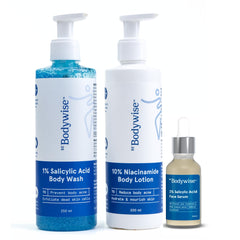Be Bodywise 1% Salicylic Acid Body Wash, 10% Niacinamide Face & Body Lotion & 2% Salicylic Acid Face Serum | Prevents Body Acne, Exfoliates & Promotes Glowing & Radiant Skin | 480 mL