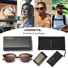 KANASTAL Polarized Horn Rimmed Sunglasses for Men and Women, Classic Half Frame Sun Glasses, Semi Rimless Shades for Womens 100% UV400 Protection Driving