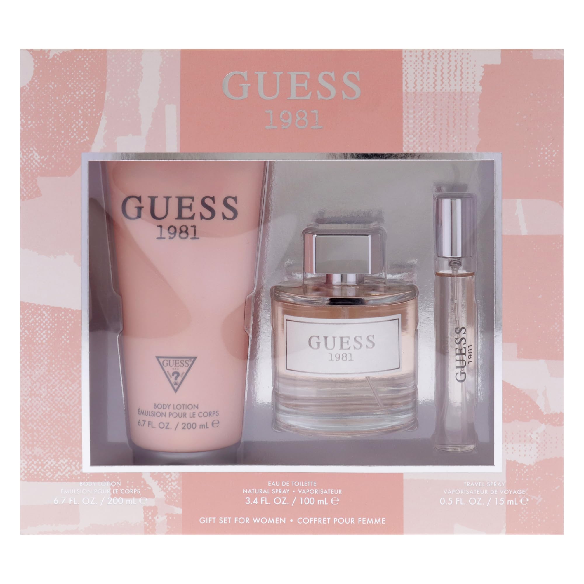GUESS 1981 Los Angeles for Women Edt 100ml + 15ml Travel Spray + 200 Bl Set 2020, Silver/Navy