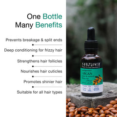 Soulflower Coldpressed Pure Argan Hair Oil Serum For Damaged, Dry & Frizzy Hair, 100% Natural Organic Extracted from Argan Seeds, For Men & Women, Moisturize Skin, 30ml/ 1 fl oz