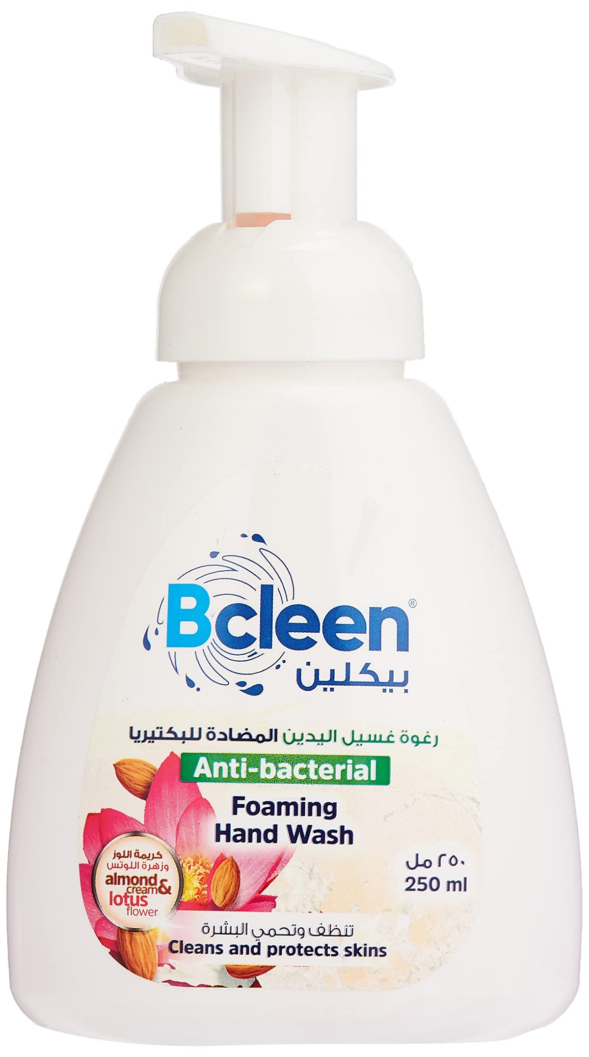 Bcleen بيكلين Antibacterial Hand Wash Liquid With Foaming Pump, Almond And Lotus, 250 ml