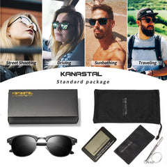 KANASTAL Polarized Horn Rimmed Sunglasses for Men and Women, Classic Half Frame Sun Glasses, Semi Rimless Shades for Womens 100% UV400 Protection Driving