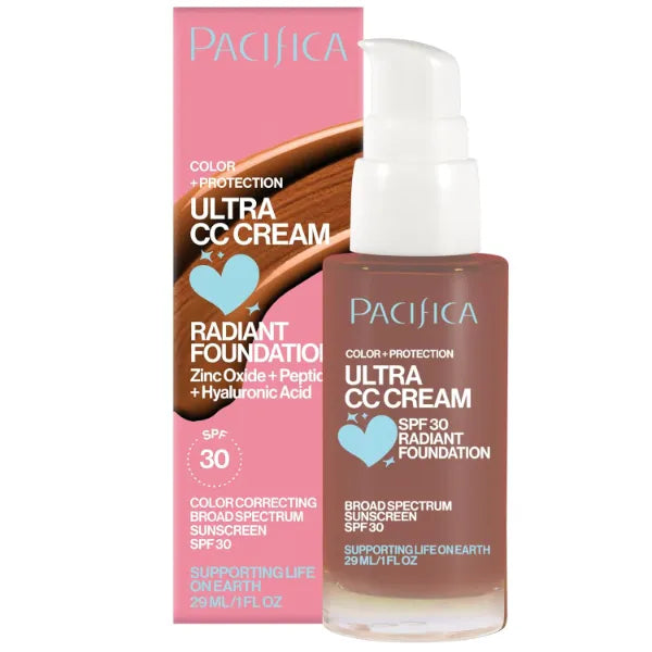 Pacifica Ultra CC Cream Radiant Foundation SPF 17 - Cool-Deep – Medium Coverage Color Correcting Cream, Dewy Finish, Mineral SPF, 1 oz