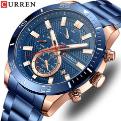 CURREN 8417 Men's Wristwatch Chronograph Waterproof Brand Luxury Sports Military (BLUE)