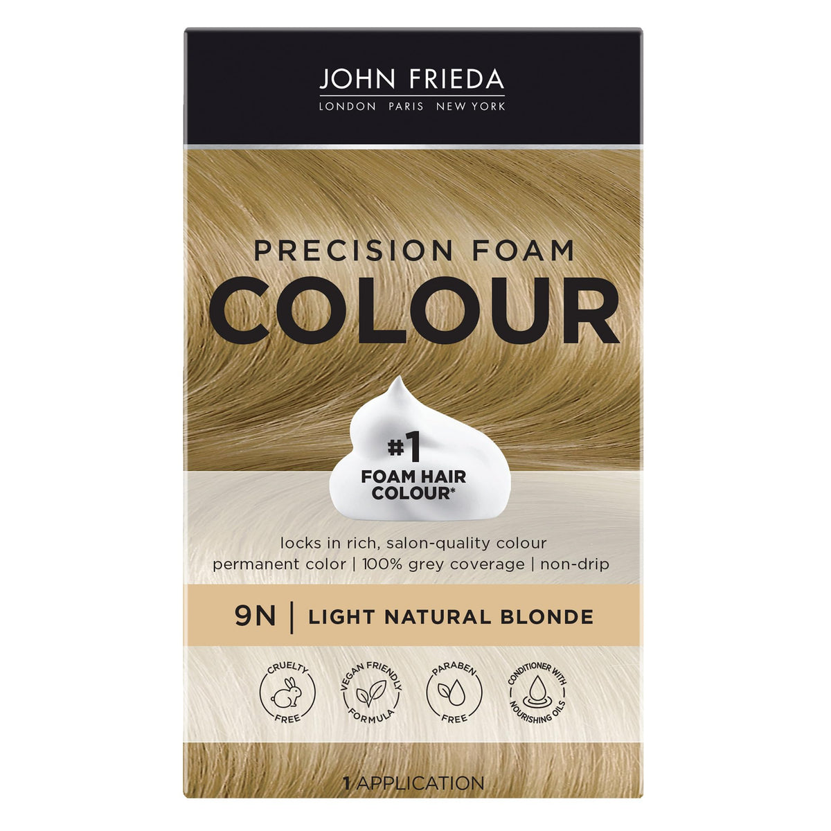John Frieda Precision Foam Color, Light Natural Blonde 9N, Full-coverage Hair Color Kit, with Thick Foam for Deep Color Saturation