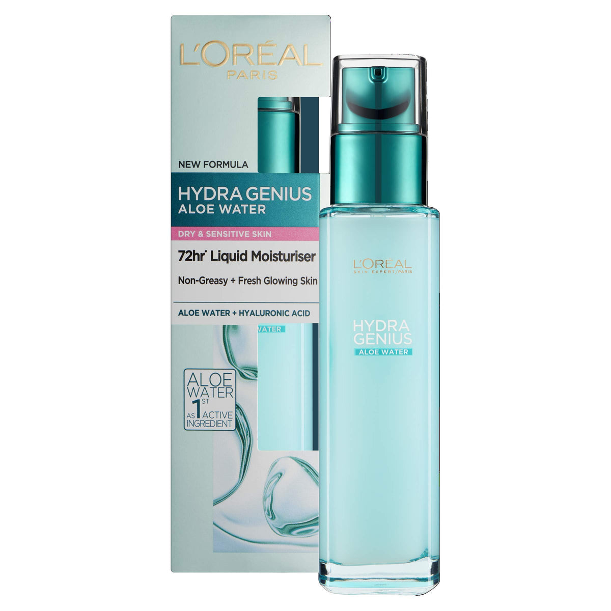 L’Oréal Paris Hydra Genius Hyaluronic Acid + Aloe Liquid Hydrating Moisturiser, Rehydrating and Reinvigorating Face Serum for Dry to Sensitive Skin [70ml]