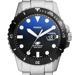 Fossil Men's Blue Quartz Stainless Steel Three-Hand Watch, Color: Silver/Blue/Black Taper (Model: FS6038)