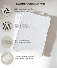 KhpalKar Handmade Deckle Edge Cotton Paper 20 Sheets A4 Size 300 GSM White Color 100% Cotton Ecologically for Greetings Cards Invitions Calligraphy Wedding Stationery and Painting
