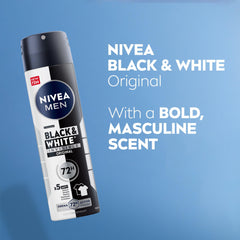 NIVEA MEN Black & White Invisible Antiperspirant Deodorant Spray, Original, 72H Active Protection, 5IN1, Anti-Odour, Sweat, Stains, Residues & Irritation, 150ml