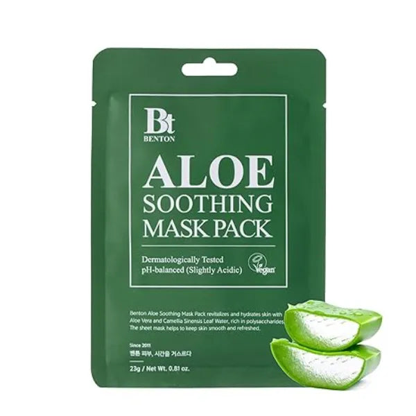 BENTON Aloe Soothing Mask Pack 23g 10 Pack (230g_new) Aloe & Green Tea Leaf Water Contained Hydrating and Cooling Facial Mask Sheet, Fresh Moisturizing and Cooling Effect