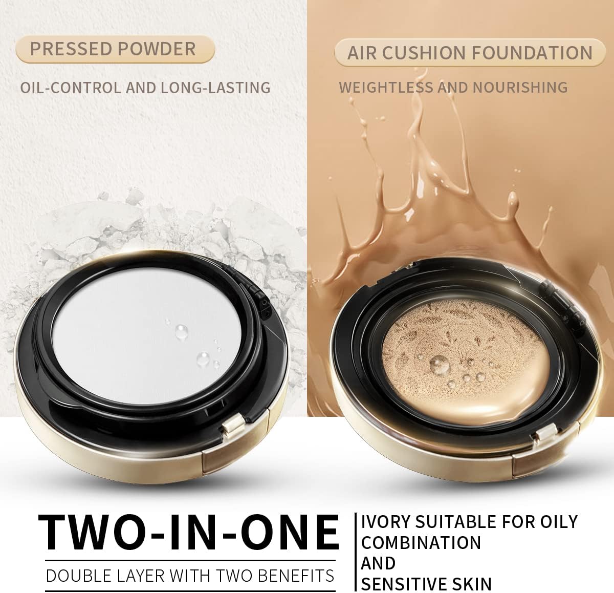 CATKIN SUMMER X PALACE 2-IN-1 Cushion Foundation, Lightweight Pressed Setting Powder, Matte Flawless Finish Foundation for Oily Skin with Refill 19.5g (C02)