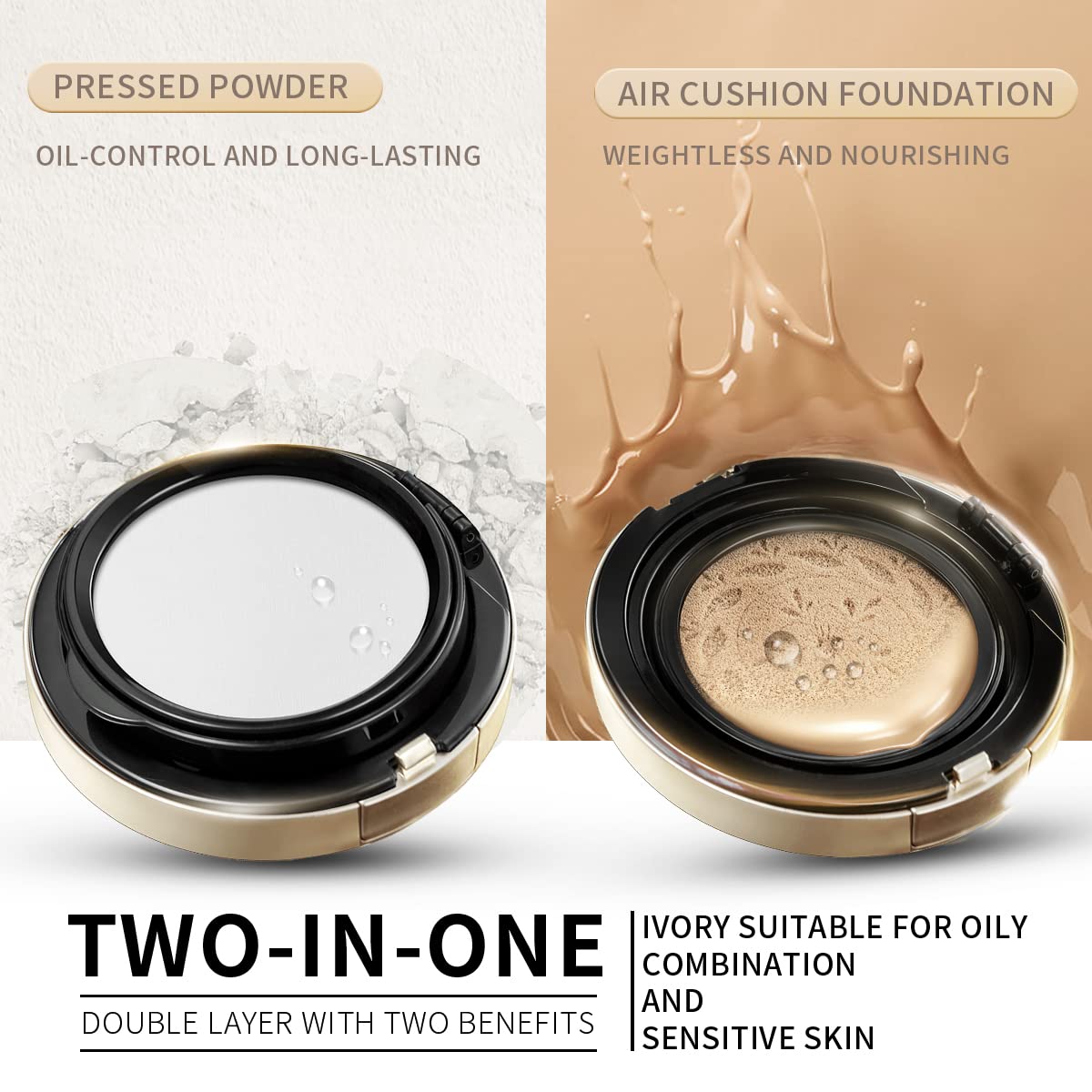 CATKIN SUMMER X PALACE 2-IN-1 Cushion Foundation, Lightweight Pressed Setting Powder, Matte Flawless Finish Foundation for Oily Skin with Refill 19.5g (C02)