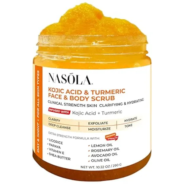 Nasola Kojic Acid Turmeric Face and Body Scrub, 10.22 Oz