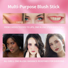 OBABO Blush Stick, Blush Cream for Cheeks Eyes Lips,Blush in Natural with Waterproof Sweat-Resistant, Tinted Solid Stick with Long Lasting, Nude Makeup Multi-Use Color Stick Creamy Blush (Shy Pink)