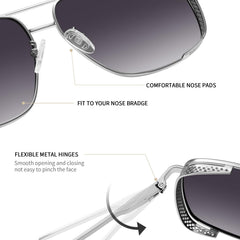 Joopin Rectangular Sunglasses for Men Women Polarized UV Protection Classic Aviation Military Style Big Metal Frame Driving Fishing Black Glass