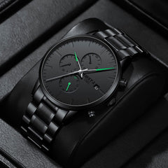 NIBOSI Men's Watches Analog Minimalist Black Dial Watches for Men Business Chronograph Military Casual Wrist Watches Stainless Steel Strap Date - Green