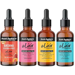 Aunt Jackie's Curls & Coils Elixirs Hair & Scalp Oils Collection Batana Biotin, Rosemary & Mint Collagen, Tea Tree & Eucalyptus Saw Palmetto, Jamaican Black Castor & Grapeseed Oils (4 Products)