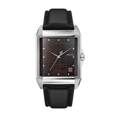 Bulova Frank Lloyd Wright 'December Gifts' Stainless Steel 3-Hand Quartz Dial, Black Leather Strap Style: 96A223, Bulova, Modern - Brown
