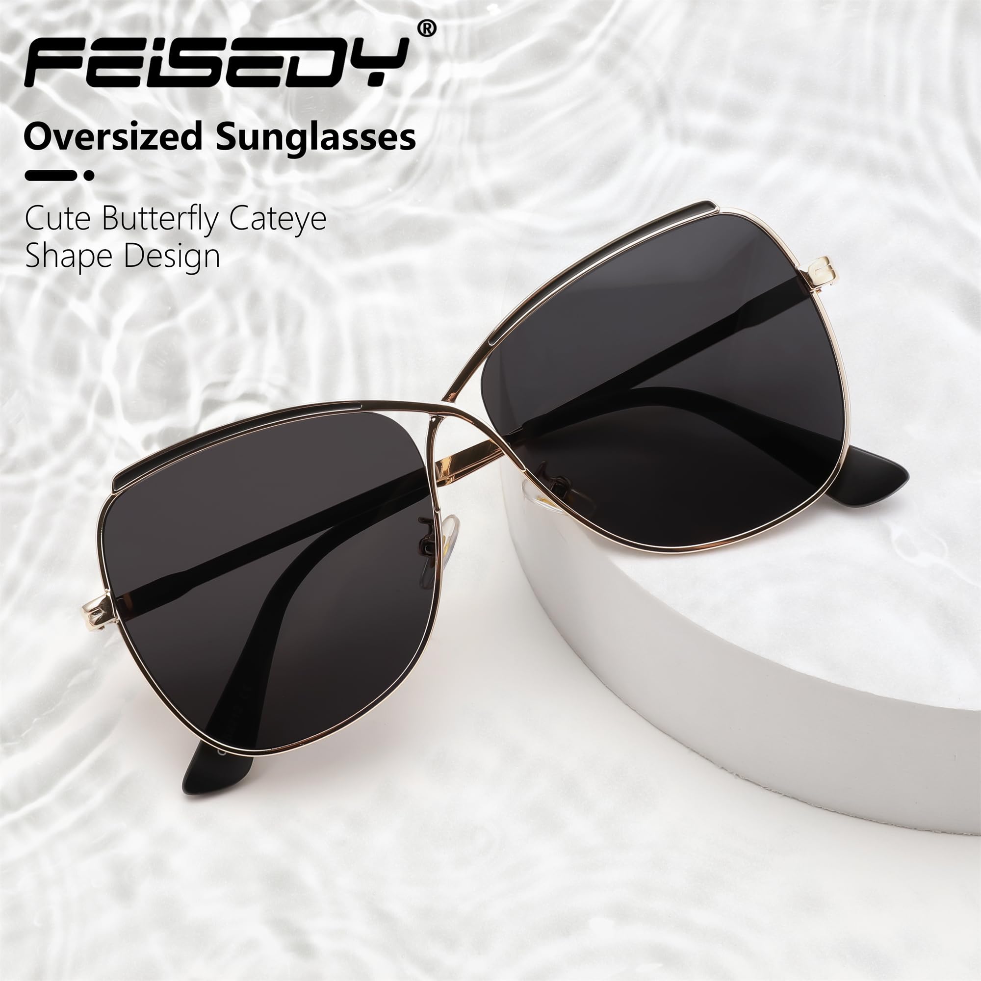 FEISEDY Womens Pilot Sunglasses Oversized Butterfly X Shape Design Cateye Cute Lady Sunglasses B2738