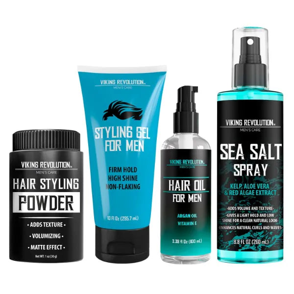 Viking Revolution Sea Salt Spray + Hair Oil + Hair Gel + Styling Powder For Detangling, Moisturizing, Nourishing, Shape & Hold, Softening, Strengthening, Volumizing, All Hair Types